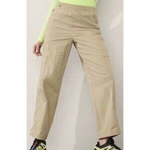 Athleta Cascade High Rise Cargo Poplin Pants Pockets UV Breathable Oak Tan Sz L